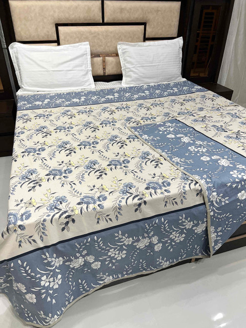 

Pure Decor Grey & Blue Printed Pure Cotton 250 TC Double King Duvet Cover