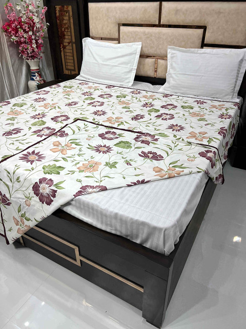 

Pure Decor White & Green Floral Printed 250 TC Pure Cotton King Size Duvet Cover