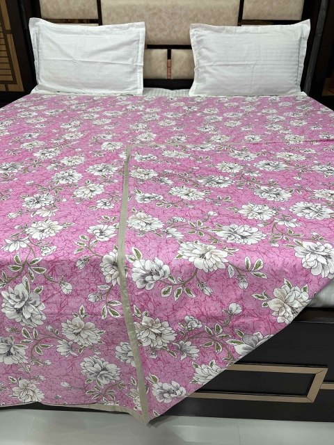 

Pure Decor Pink & White Printed Pure Cotton 250 TC Double XL Duvet Cover with Zipper Batik