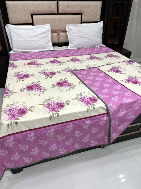 

Pure Decor White & Pink Floral Printed 250 TC Double King Duvet Cover