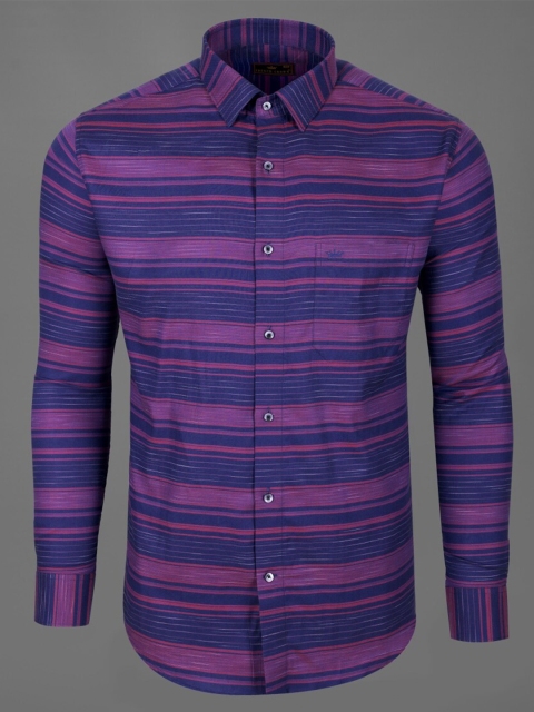 

FRENCH CROWN Men Blue Standard Striped Formal Shirt
