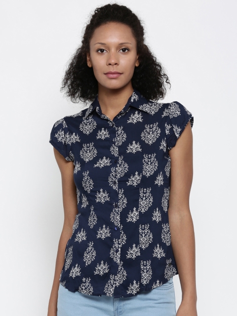 

Park Avenue Woman Women Navy Blue & Off-White Printed Casual Shirt