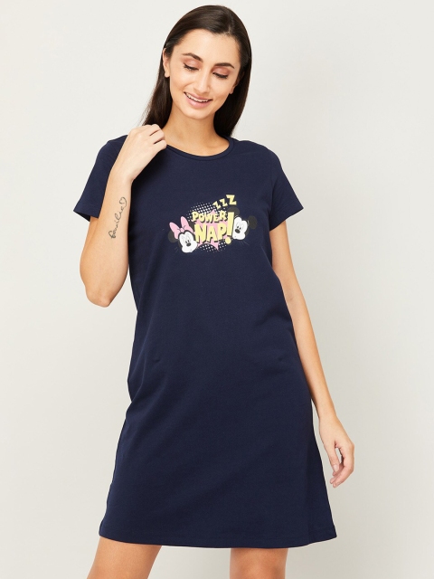 

Ginger by Lifestyle Women Navy Blue Typography Printed T-shirt