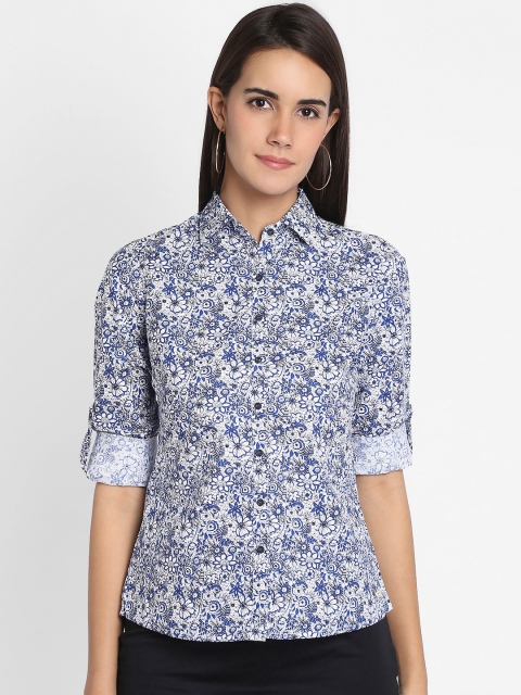 

Park Avenue Woman Blue & White Printed Formal Shirt