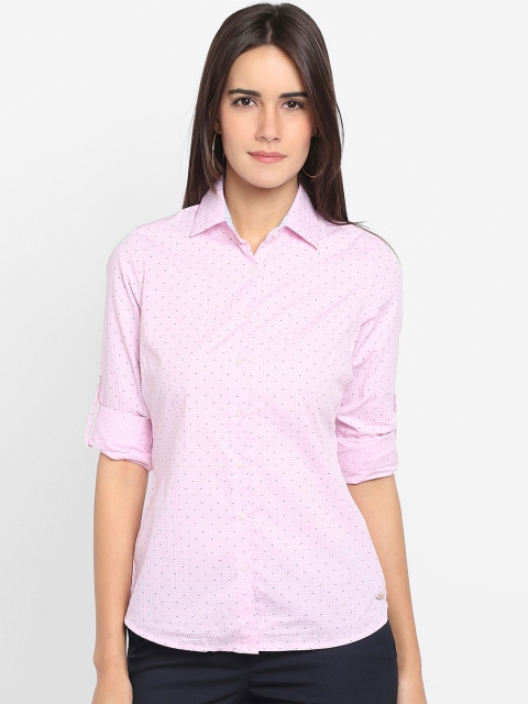 

Park Avenue Woman Pink & White Regular Fit Checked Casual Shirt