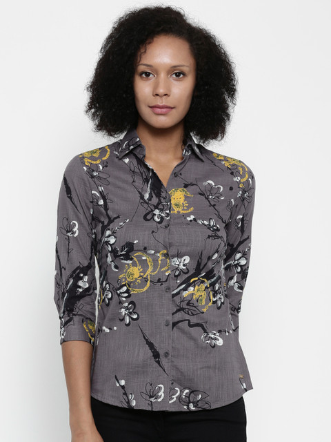 

Park Avenue Woman Women Grey & Black Regular Fit Printed Casual Shirt
