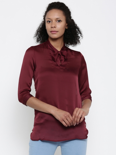 

Park Avenue Woman Women Burgundy Solid Shirt Style Top