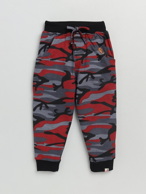 

Olio Kids Boys Red Camouflage Printed Low-Rise Joggers Trousers