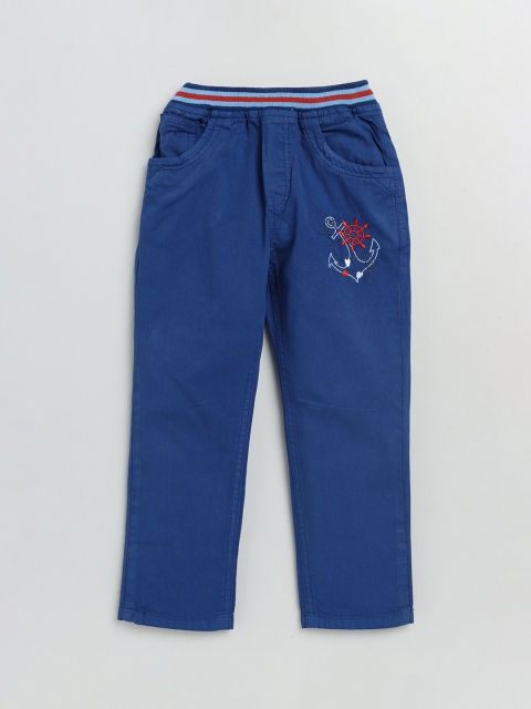 

Olio Kids Girls Blue Textured Embroidered Low-Rise Trousers