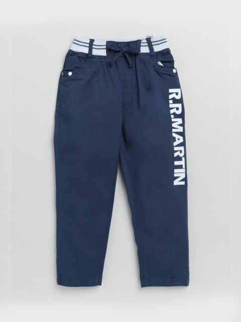 

Olio Kids Boys Blue Printed Low-Rise Trousers