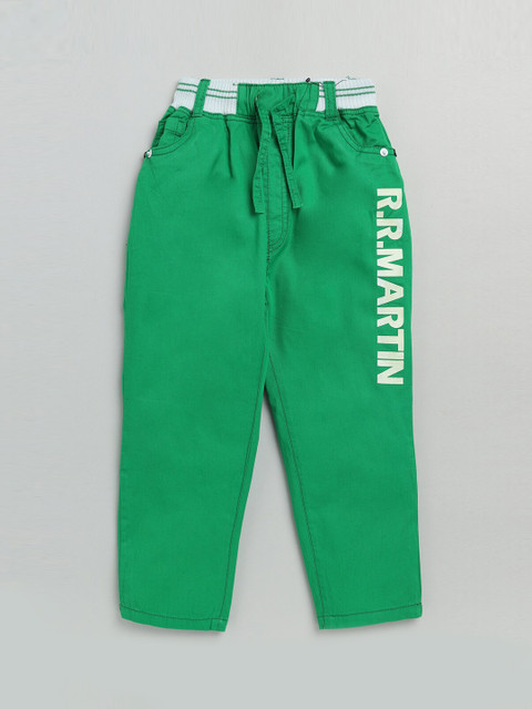 

Olio Kids Boys Green Printed Low-Rise Trousers