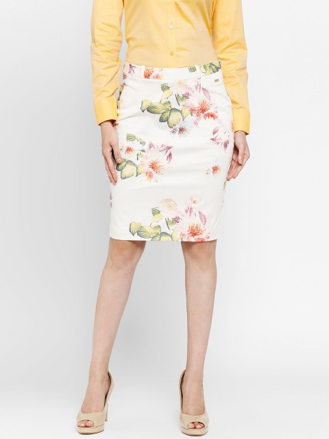 

Park Avenue Woman Off-White Floral Printed Pencil Skirt