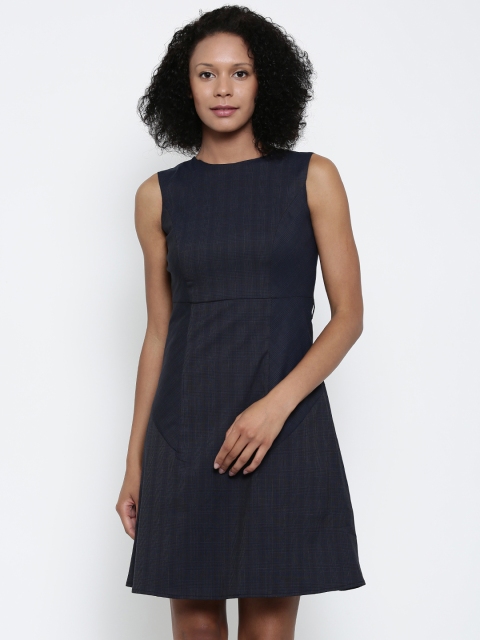 

Park Avenue Woman Navy Blue Checked Fit & Flare Dress