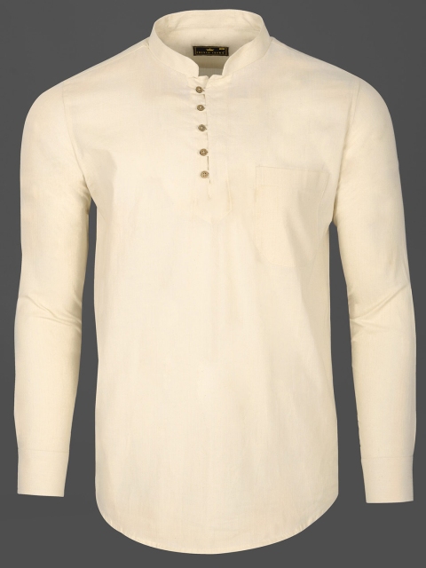 

FRENCH CROWN Men Cream-Coloured Cotton Standard Kurta Shirt