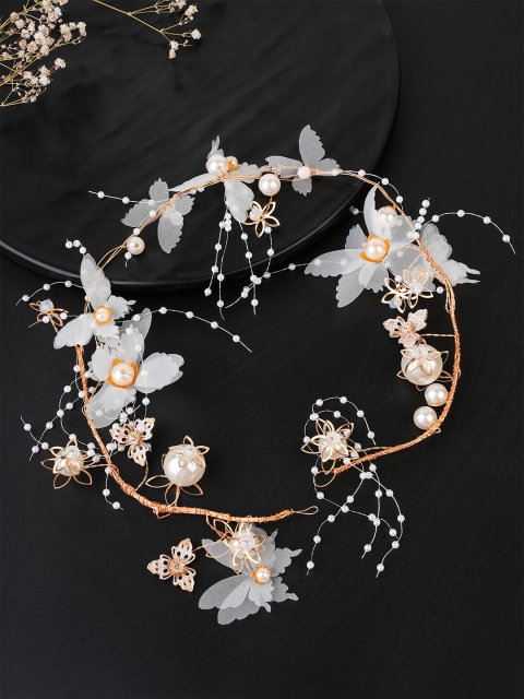 

Yellow Chimes Women White & Gold-Toned Embellished Tiara