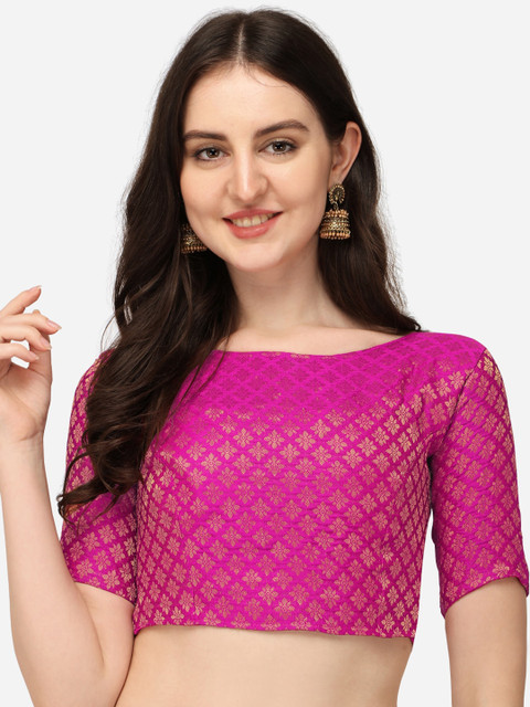 

Amrutam Fab Pink Woven Design Jacquard Saree Blouse