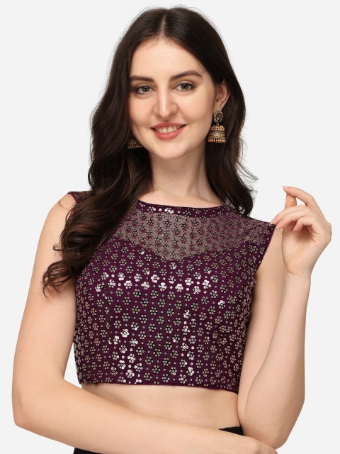 

Amrutam Fab Women Purple Embroidered Saree Boat Neck Blouse