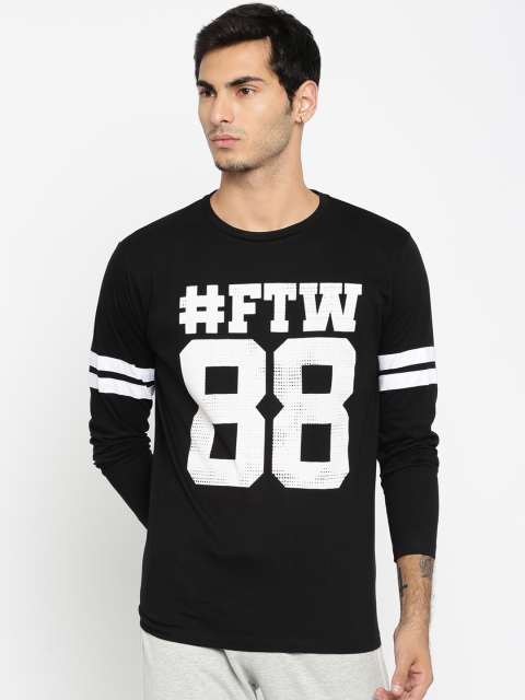 

SayItLoud Men Black Printed Round Neck Lounge T-shirt