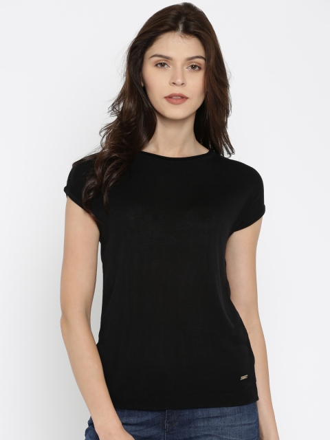 

Park Avenue Woman Women Black Solid Round Neck T-shirt