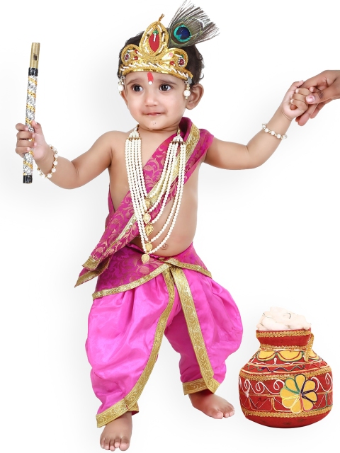 

RAJ FANCY DRESSES Kids Set Of 11 Pink Printed Krishna Costume Top with Dhoti Pants