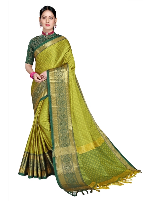 

M Venture Lime Green & Gold-Toned Silk cotton Saree