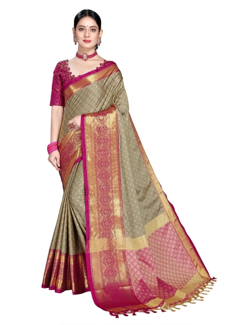 

M Venture Beige & Purple Woven Design Zari Pure Cotton Dharmavaram Saree