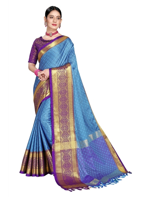 

M Venture Blue & Maroon Woven Design Zari Pure Cotton Dharmavaram Saree