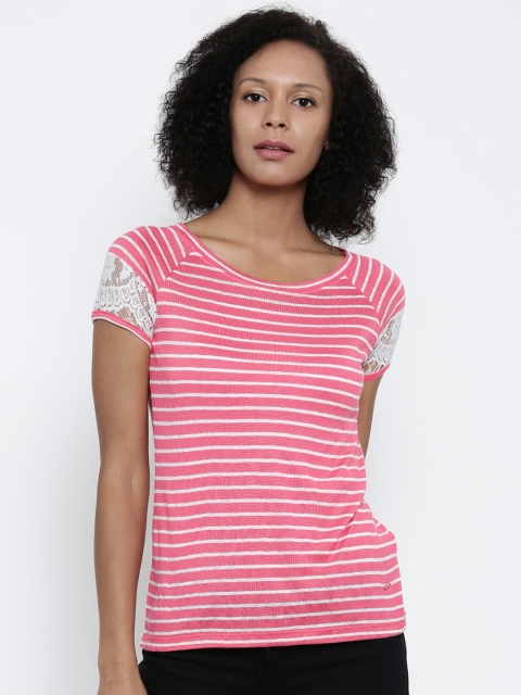 

Park Avenue Woman Women Pink & off-White Striped Round Neck T-Shirt