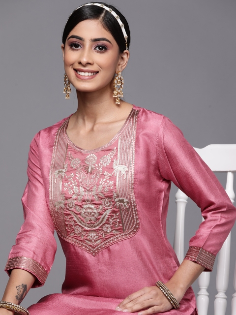 

Indo Era Women Pink Ethnic Motifs Yoke Design Kurta with Palazzos