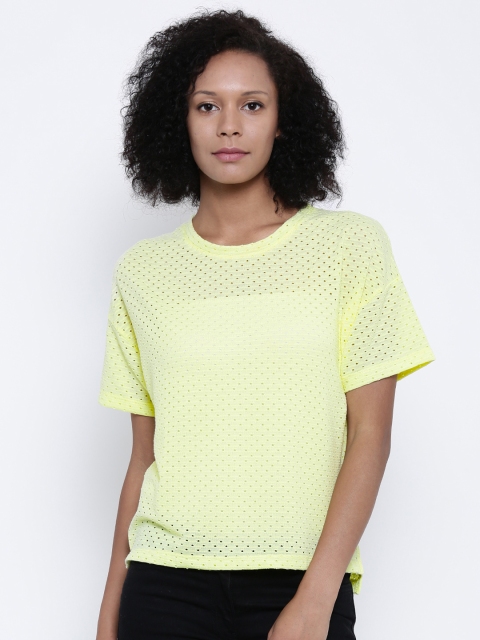 

Park Avenue Woman Women Yellow Self-Design Round Neck T-Shirt
