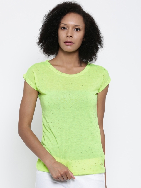

Park Avenue Woman Women Fluorescent Green Self-Design Round Neck T-shirt