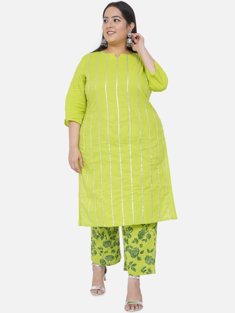 

Fabnest Plus Size Women Curve Women Lime Green Striped Kurta