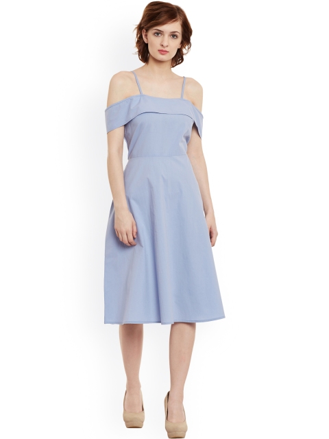 

THE SILHOUETTE STORE Women Blue Solid Fit & Flare Dress