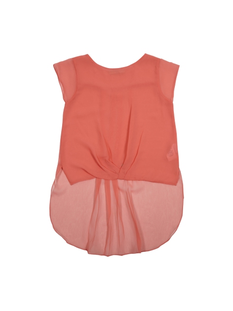 

Gini and Jony Girls Peach-Coloured Solid Sheer High-Low Top