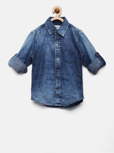 

Gini and Jony Boys Blue Regular Fit Solid Casual Shirt