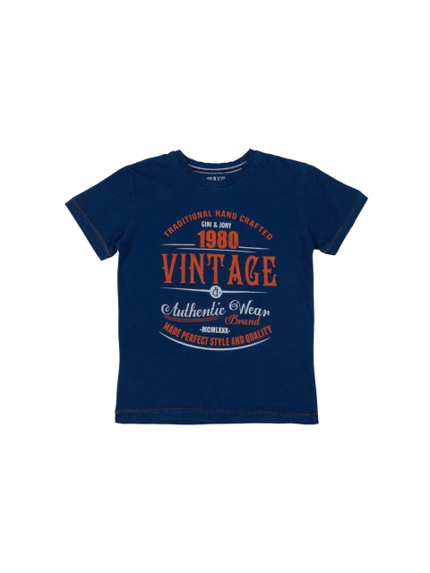 

Gini and Jony Boys Blue Printed Round Neck T-shirt