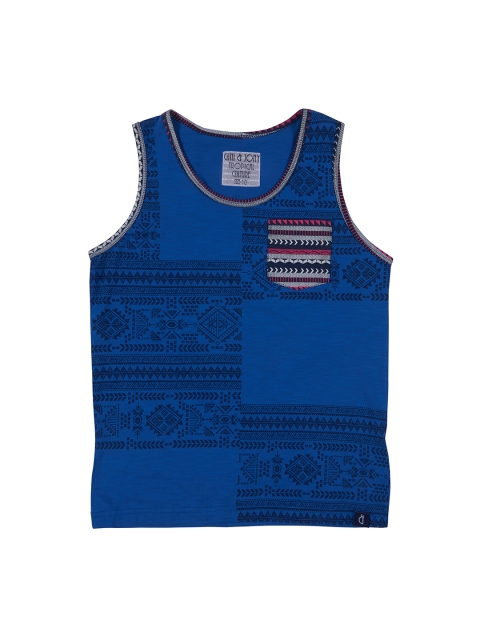 

Gini and Jony Boys Blue Printed Round Neck T-shirt