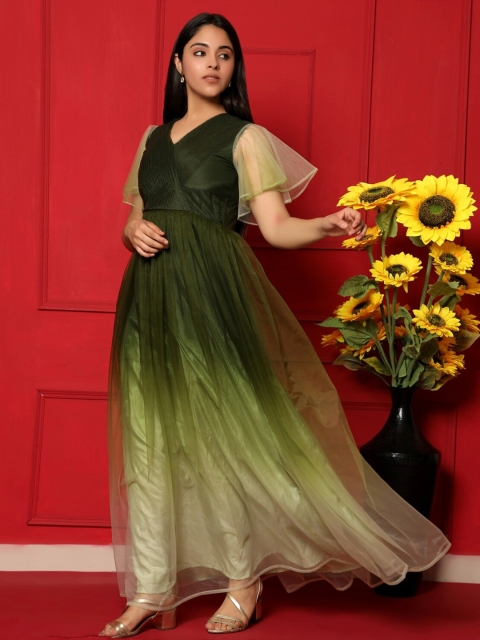 

VAANI CREATION Women Green Net Ethnic Maxi Dress