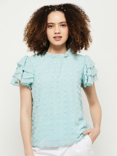 

max Women Turquoise Blue flutter design Top