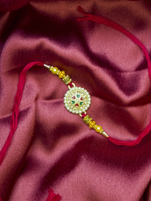

CRAYTON Men's Gold-Toned White & Brown Stone-Studded & Beaded Rakhi