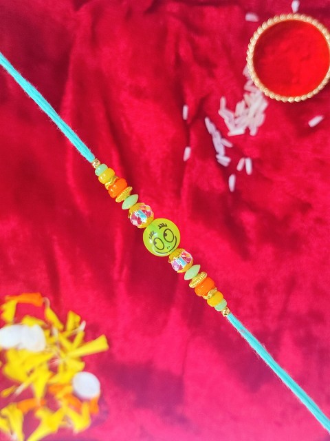 

CRAYTON Green & Blue Pearl Smiley Beaded Thread Rakhi