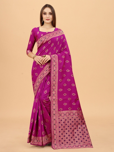 

WELL WORN Pink & Gold-Toned Ethnic Motifs Zari Silk Cotton Banarasi Saree