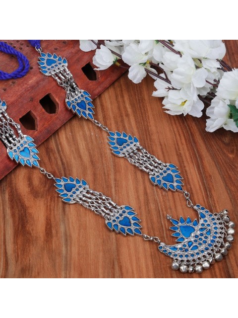 

FIROZA Women Silver-Toned & Blue Brass Oxidized Necklace