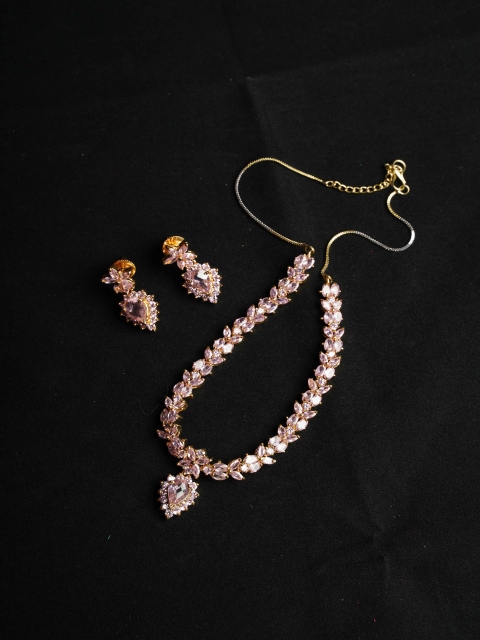 

NASTEE Gold-Plated Pink CZ-Studded Jewellery Set