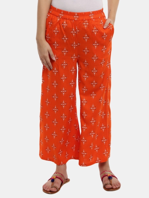 

V-Mart Women Orange & White Floral Printed Knitted Ethnic Palazzos