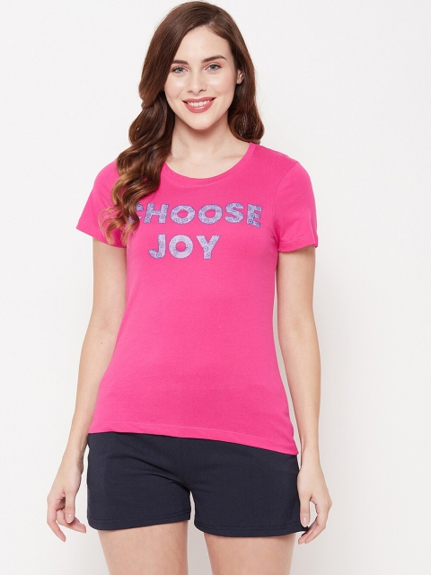 

Clovia Women Pink & Blue Printed Night suit