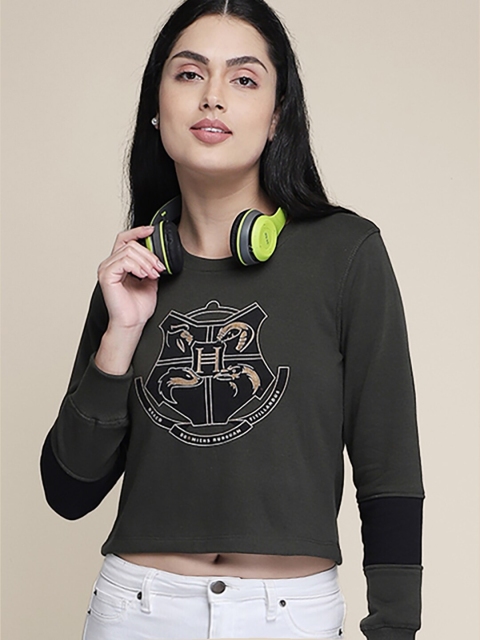 

Free Authority Women Olive Green Harry Potter Printed Sweatshirts