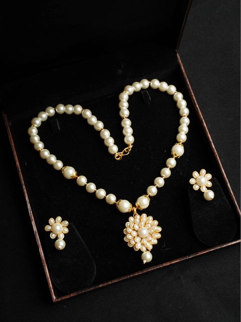 

NASTEE Gold-Plated White CZ-Studded Jewellery Set