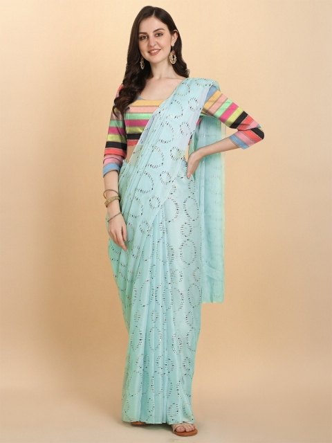 

Gunatit Creation Blue & Black Embellished Pure Chiffon Banarasi Saree
