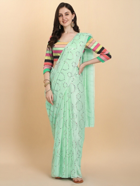 

Gunatit Creation Green & Pink Floral Pure Chiffon Banarasi Saree